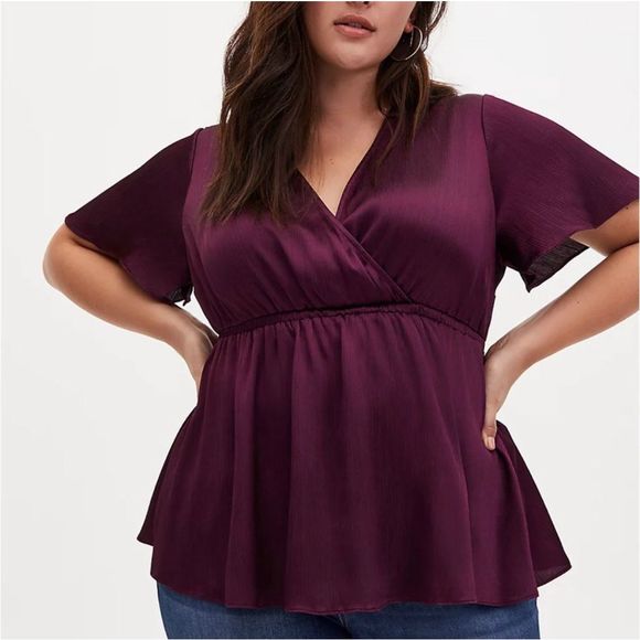 torrid Tops - Torrid Lily Babydoll Shiny Gauze Surplice Top Size 3X